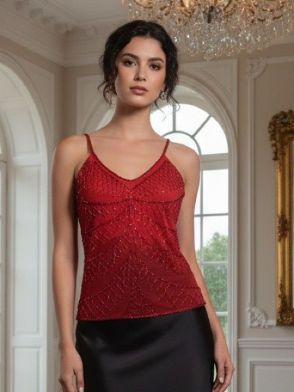 Red hand Beaded Camisole Top - Women's ElegantTop new tags. Stretch mesh.‎